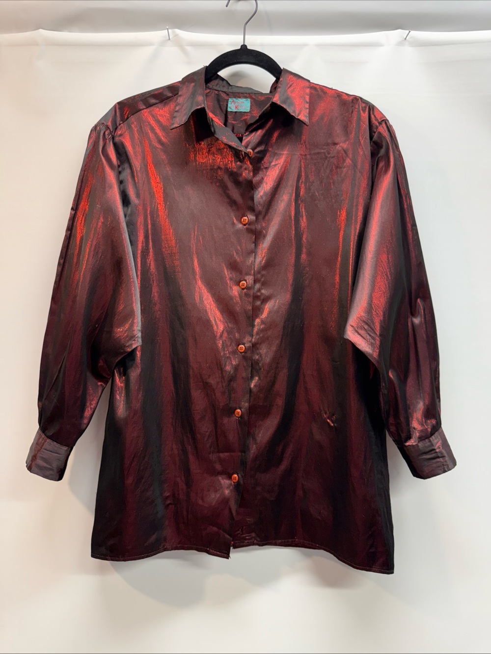Album By Kenzo Iridescent Button-up Blouse Shirt Sz S Boho Retro Y2K France Red